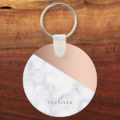 Elegantes, geometrisches Rose aus weißem Marmor Schlüsselanhänger (Vorderseite)