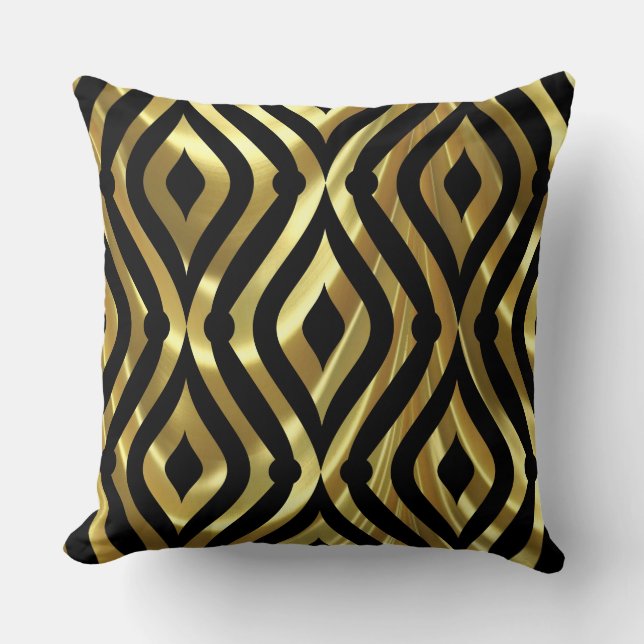 Elegantes geometrisches Schwarz-Gold-Muster Kissen (Vorderseite)