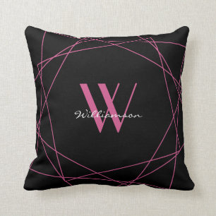 Elegantes geometrisches Schwarz-Pink Monogramm-Nam Kissen