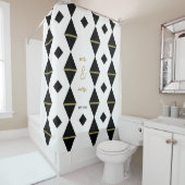 Elegantes geometrisches Schwarz-weißes Gold Couple Duschvorhang (Beispiel)