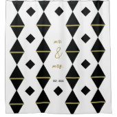 Elegantes geometrisches Schwarz-weißes Gold Couple Duschvorhang (Vorderseite)