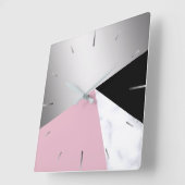 Elegantes geometrisches, weißes Marmor, rosa schwa Quadratische Wanduhr (Winkel)