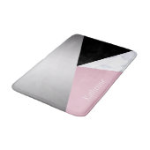 Elegantes geometrisches weißes Marmorschwarz Badematte (Schrägansicht)