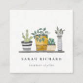 Elegantes gepolstertes Haus Pflanze Wasserfarben B Quadratische Visitenkarte (Vorderseite)
