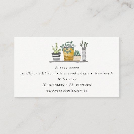 Elegantes gepolstertes Haus Pflanze Wasserfarben B Visitenkarte (Rückseite)