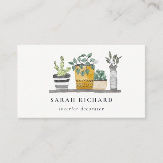 Elegantes gepolstertes Haus Pflanze Wasserfarben B Visitenkarte (Vorderseite)