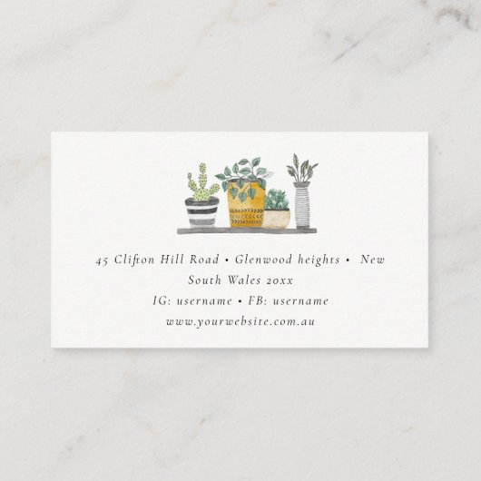 Elegantes gepolstertes Haus Pflanze Wasserfarben B Visitenkarte (Rückseite)