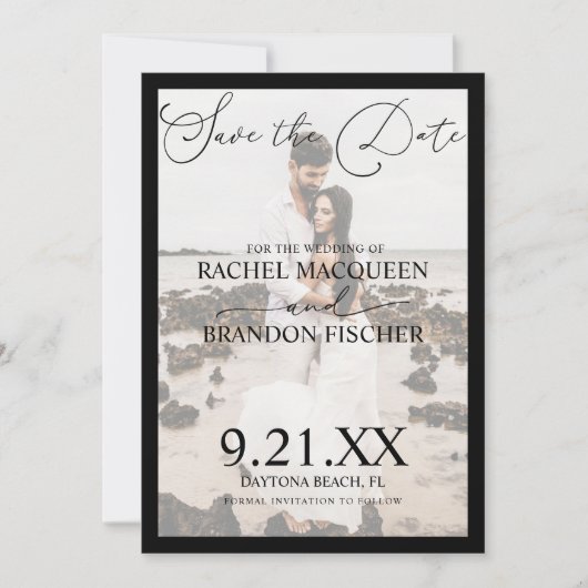 Elegantes Gerahmtes Schwarzes Foto Hochzeit Save The Date (Vorderseite)
