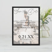 Elegantes Gerahmtes Schwarzes Foto Hochzeit Save The Date (Stehend Vorderseite)