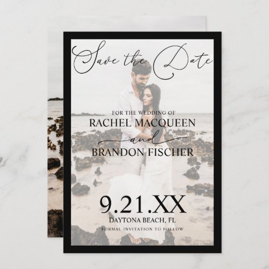Elegantes Gerahmtes Schwarzes Foto Hochzeit Save The Date (Vorne/Hinten)
