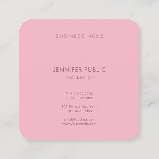 Elegantes gerundetes blasses - rosa minimale quadratische visitenkarte (Rückseite)