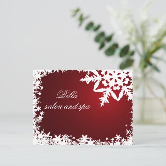 elegantes Geschäft mit roten Schneeflocken DankeYo Postkarte (Stehend Vorderseite)