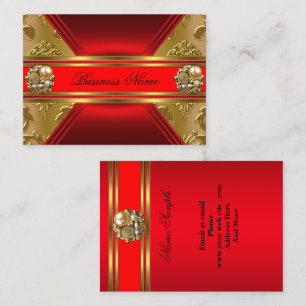 Elegantes Geschäft Rot Gold Damast Juwel 2 Visitenkarte