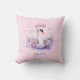 Elegantes Geschenk für Watercolor Floral Pink Swan Kissen