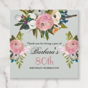Elegantes Geschenk-Tag Floral 80. Geburtstag  Geschenkanhänger