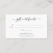 Elegantes Geschenkgutschein für moderne Skripte Visitenkarte (Rückseite)