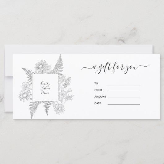 Elegantes Geschenkgutschein in Schwarz und Weiß (Vorderseite)