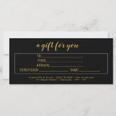 Elegantes Geschenkzertifikat für Black & Gold (Vorderseite)