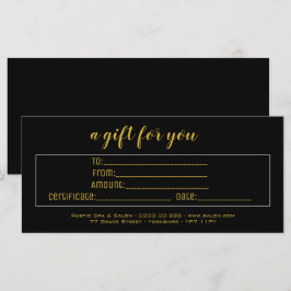 Elegantes Geschenkzertifikat für Black & Gold