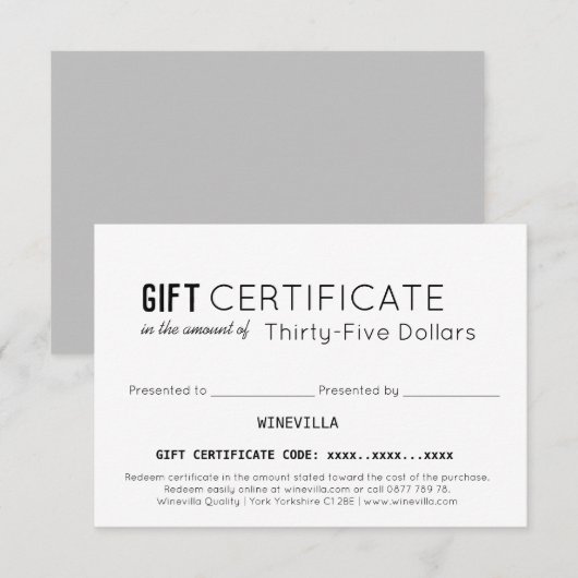Elegantes Geschenkzertifikat für Geschäftskunden (Vorne/Hinten)