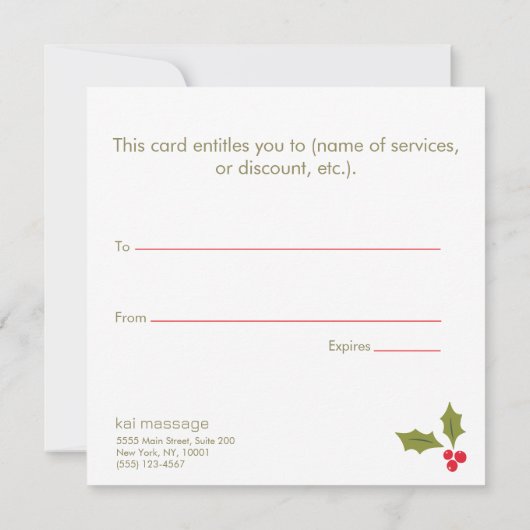 Elegantes Geschenkzertifikat für Weihnachtsfeier (Rückseite)