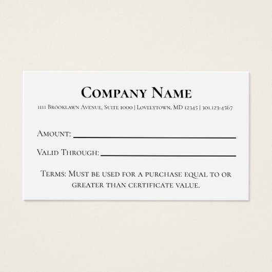 Elegantes Geschenkzertifikat Schwarz-weiß & Gold (Vorderseite)