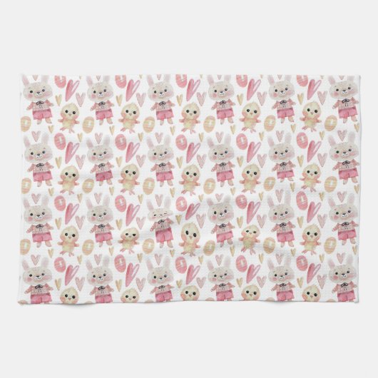 Elegantes Geschirrtuch Aquarell-Ostern-Muster-| (Horizontal)