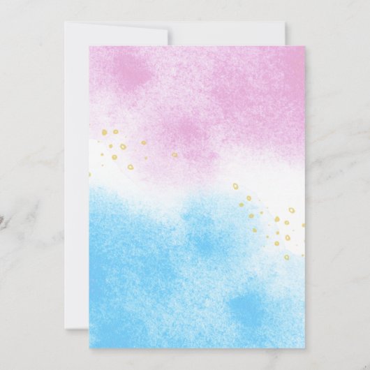 Elegantes Geschlecht offenbart einfache Skriptfarb Einladung (Rückseite)