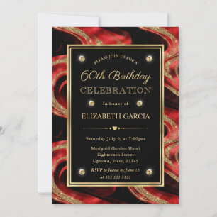 Elegantes geschmolzenes Rot und Gold Glitter 60. G Einladung