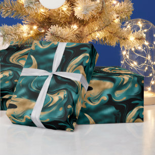 Elegantes geschmolzenes Teal- und Goldfolien-Gebur Geschenkpapier