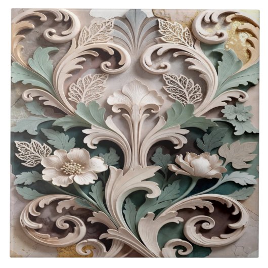Elegantes geschnitztes florales Barockdesign Fliese (Vorderseite)