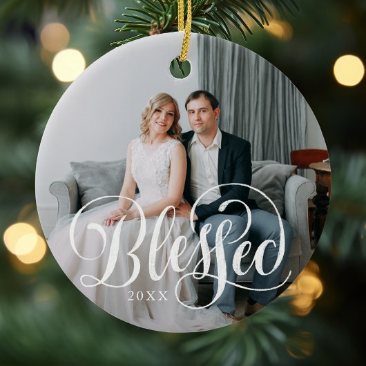 Elegantes gesegnetes Script-Foto Keramik Ornament