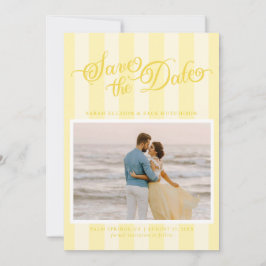 Elegantes gestreiftes Buttergelbes Skript Save the Date