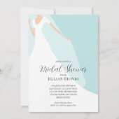 Elegantes Gewand auf blauen Brautpartys Einladung (Vorderseite)