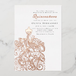 Elegantes gezeichnetes Quinceañera Dress Folieneinladung