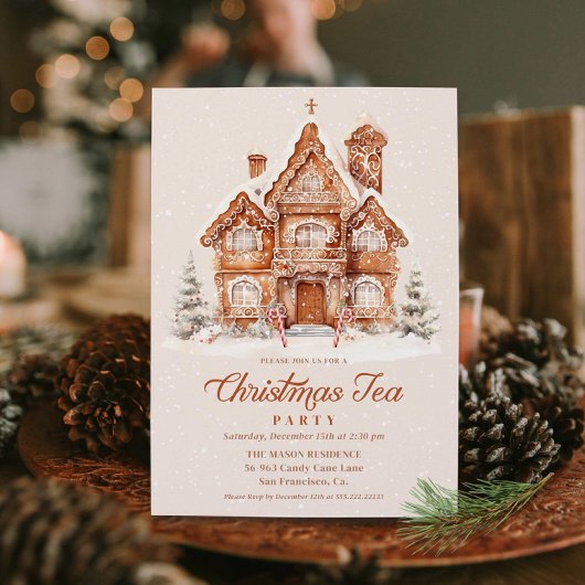 Elegantes Gingerbread House Christmas Tee Party Einladung