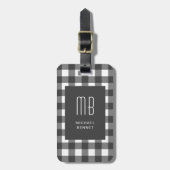 Elegantes Gingham-Monogramm Gepäckanhänger (Vorderseite vertikal)