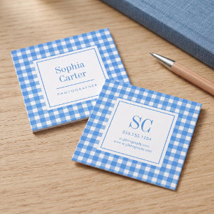 Elegantes Gingham-Monogramm Quadratische Visitenkarte