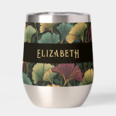 Elegantes Ginkgo-Muster Monogramm Name Juwelentöne (Rückseite)