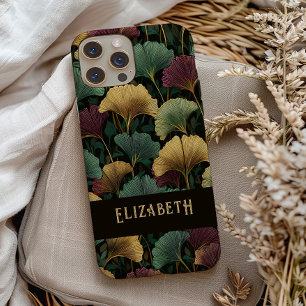 Elegantes Ginkgo-Muster Monogramm Name Juwelentöne Case-Mate iPhone 14 Hülle