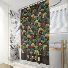 Elegantes Ginkgo-Muster Monogramm Name Juwelentöne Duschvorhang