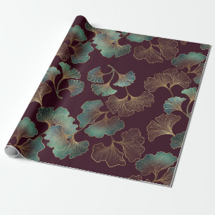 Elegantes Ginkgoblatt in Burgund und Türkis (1) Geschenkpapier