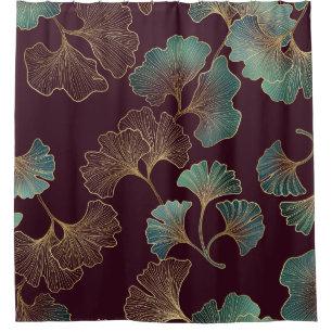 Elegantes Ginkgoblatt in Burgund und Türkis Duschvorhang