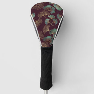 Elegantes Ginkgoblatt in Burgund und Türkis Golf Headcover