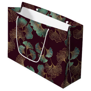 Elegantes Ginkgoblatt in Burgund und Türkis Große Geschenktüte