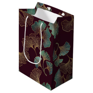 Elegantes Ginkgoblatt in Burgund und Türkis Mittlere Geschenktüte