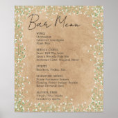 Elegantes Gipskraut Floral Wedding Bar Menu Signat Poster (Vorne)