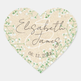 Elegantes Gipskraut Watercolor Floral Boho Niedlic Herz-Aufkleber