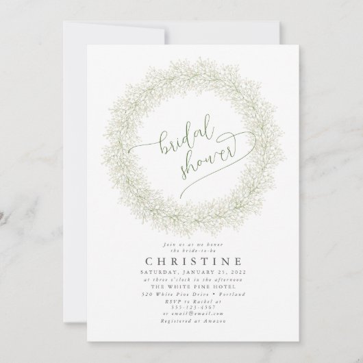 Elegantes Gipskraut Wreath Brautparty Einladung (Vorderseite)