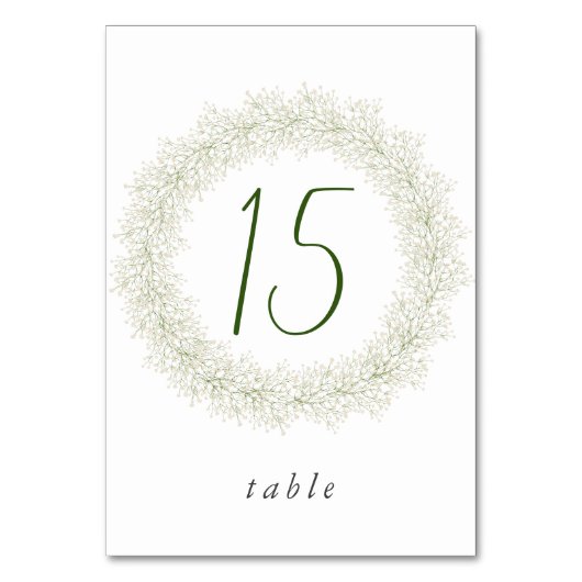 Elegantes Gipskraut Wreath Brautparty Tischnummer (Rückseite)